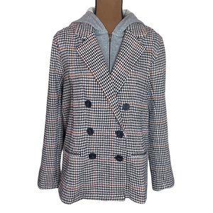 Mystree hooded layered houndstooth double breasted blazer size S